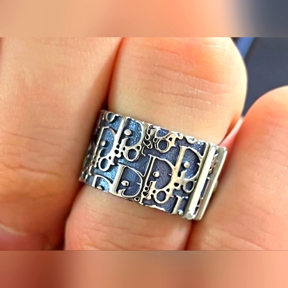 Dior Silver Blue Trotter Ring - Size 6